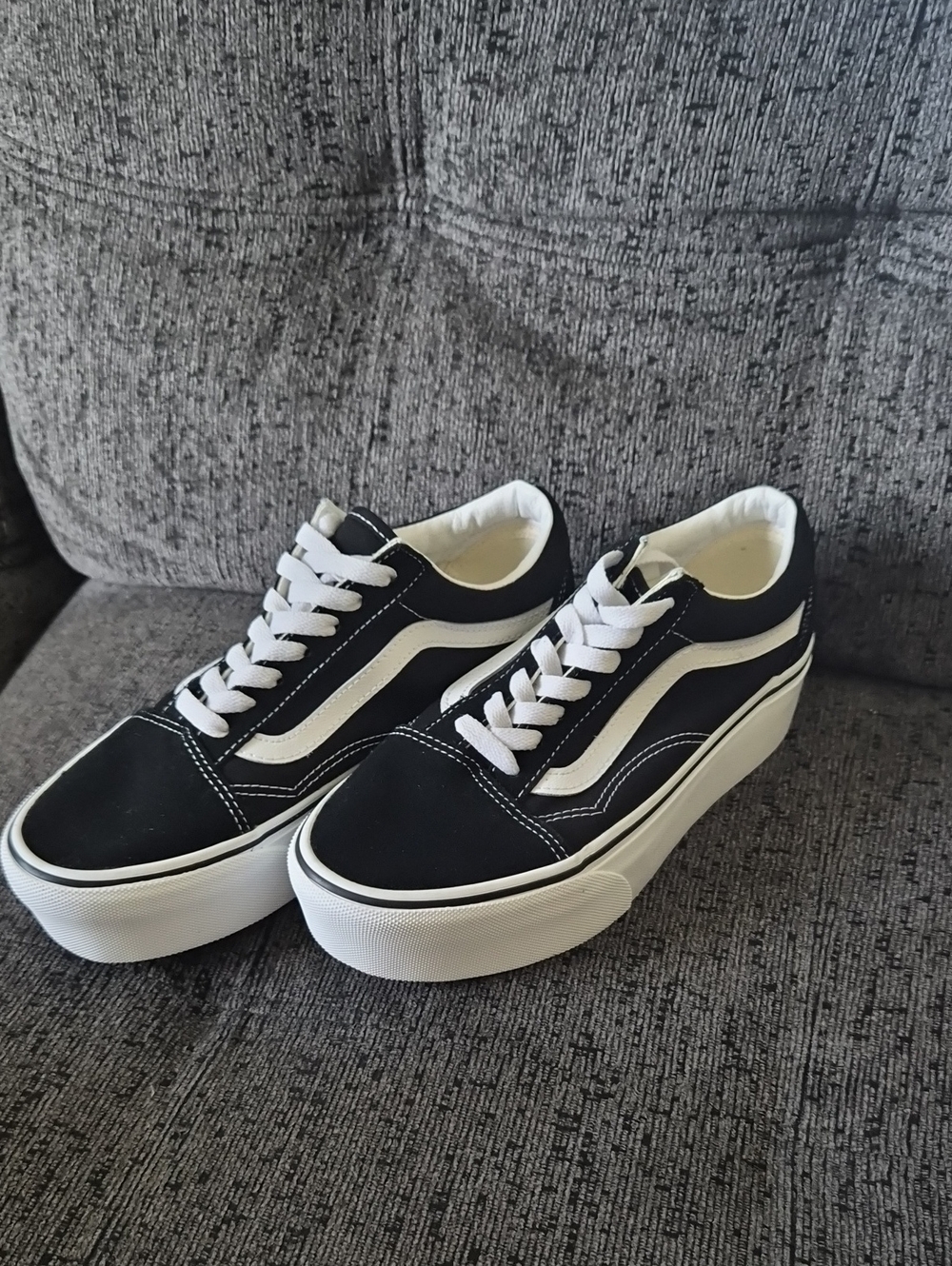 Vans Black and White Low-Top Platform Sneakers
